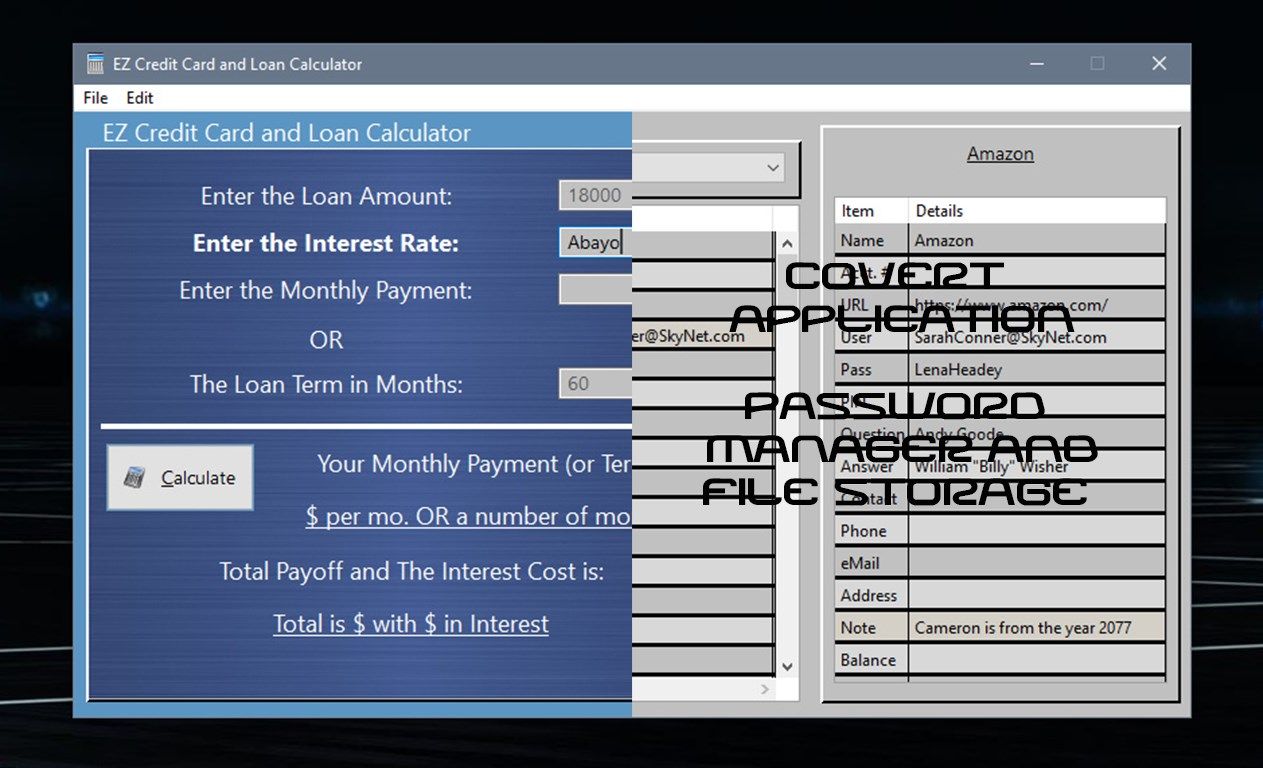 Login - The default 'error pattern' as password is: Type 'Abayo' as the Interest Rate, then press Return. Next, press the F12 function key. Enjoy the magic as the Decoy turns into the Covert application!