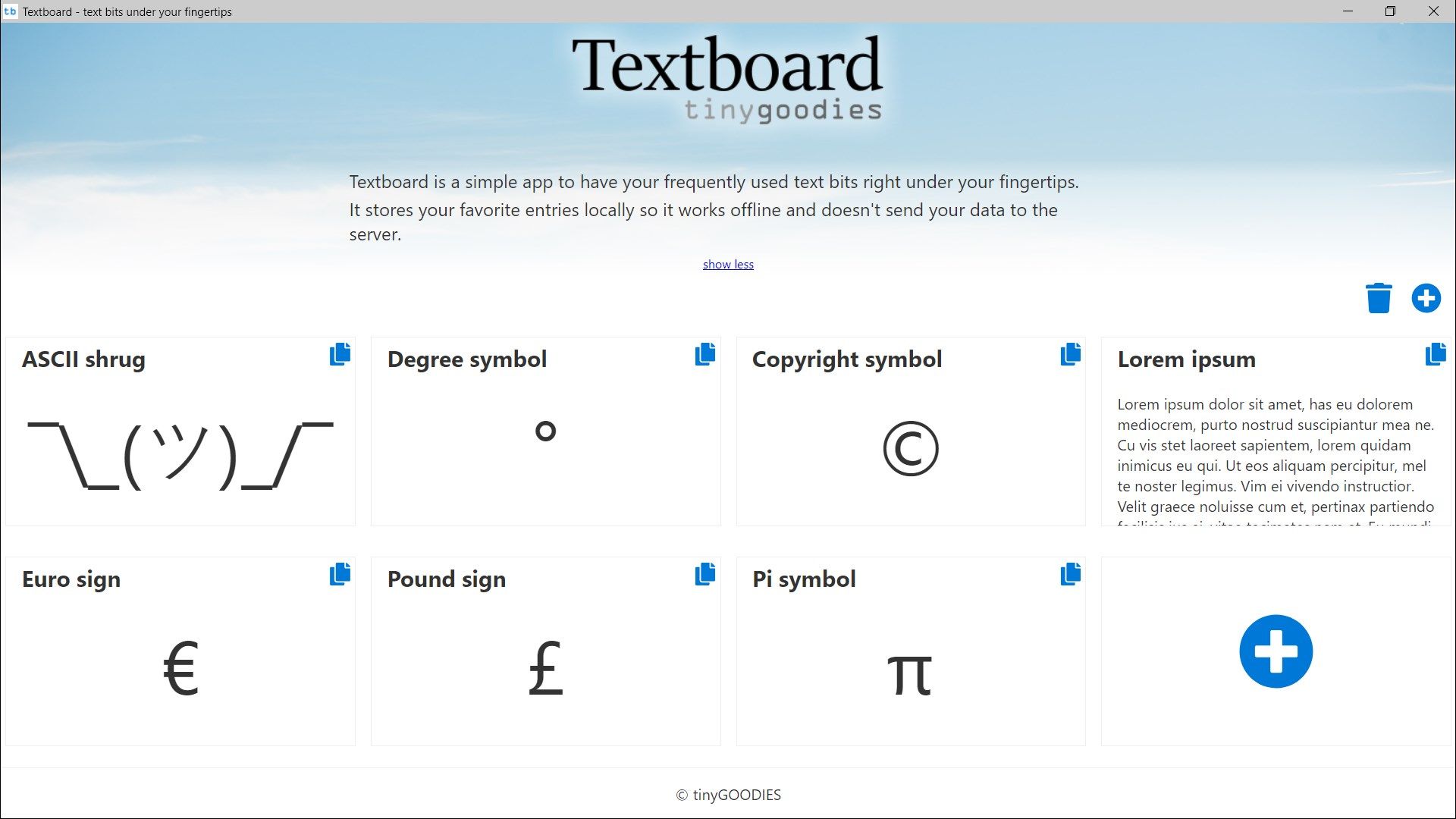 Have symbols and text bits at your fingertips