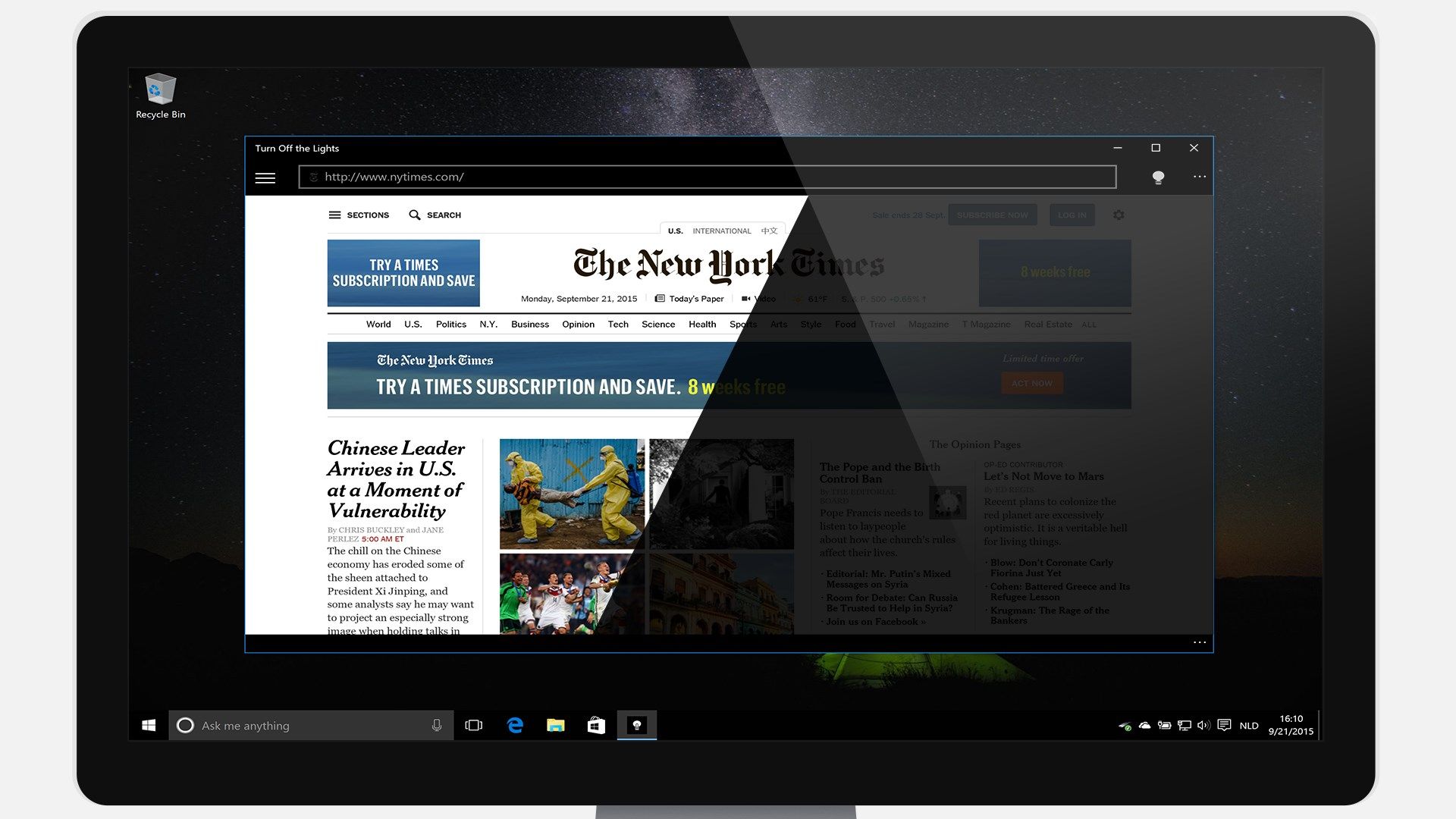 Turn Off the Lights - Compare the New York Times website with the dark layer enabled.