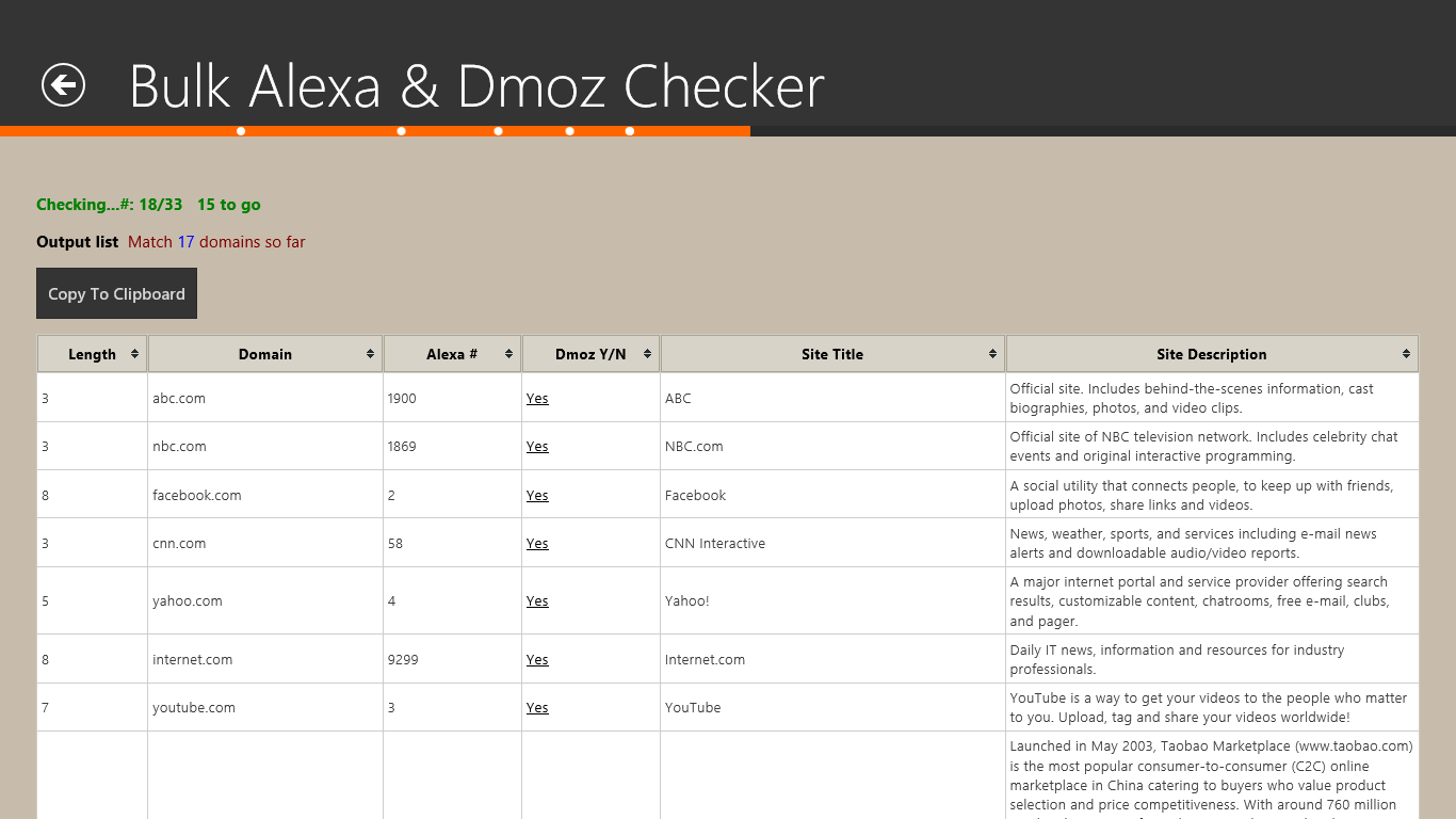 Bulk Alexa & Dmoz Table Results