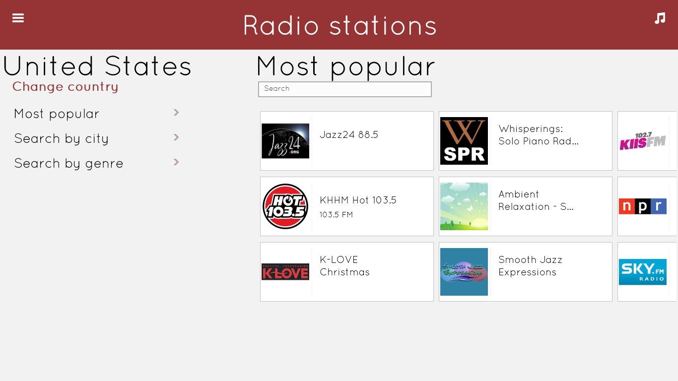 You also have the most popular radio stations according to the country you choose.