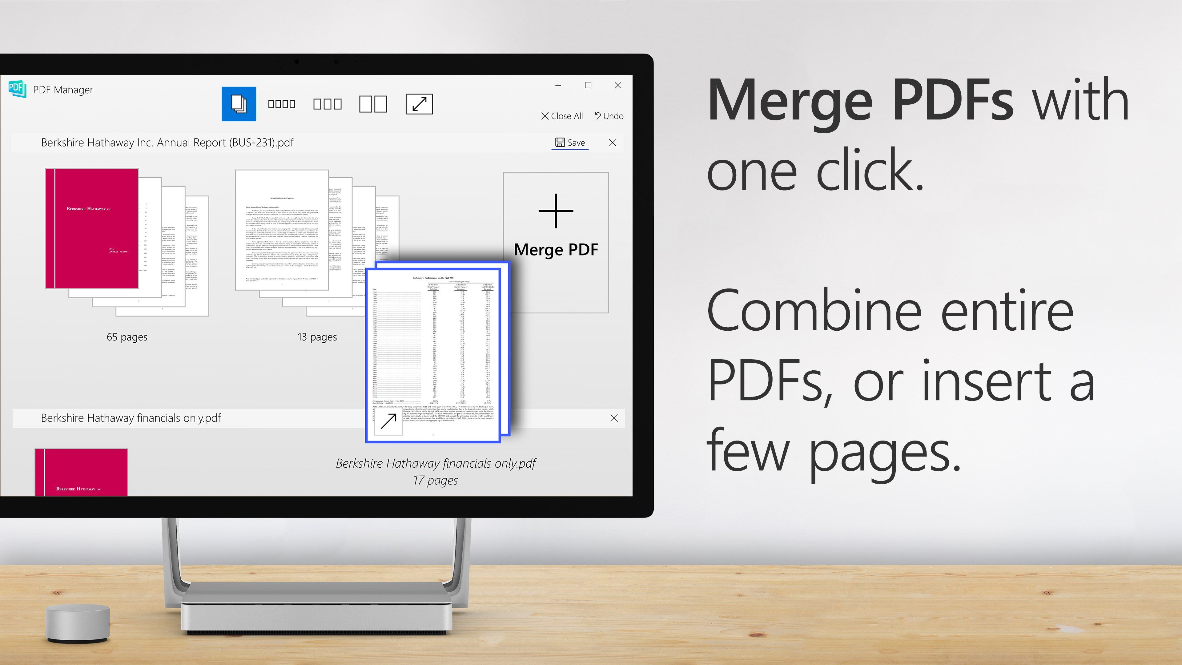 Merge PDFs with one click.