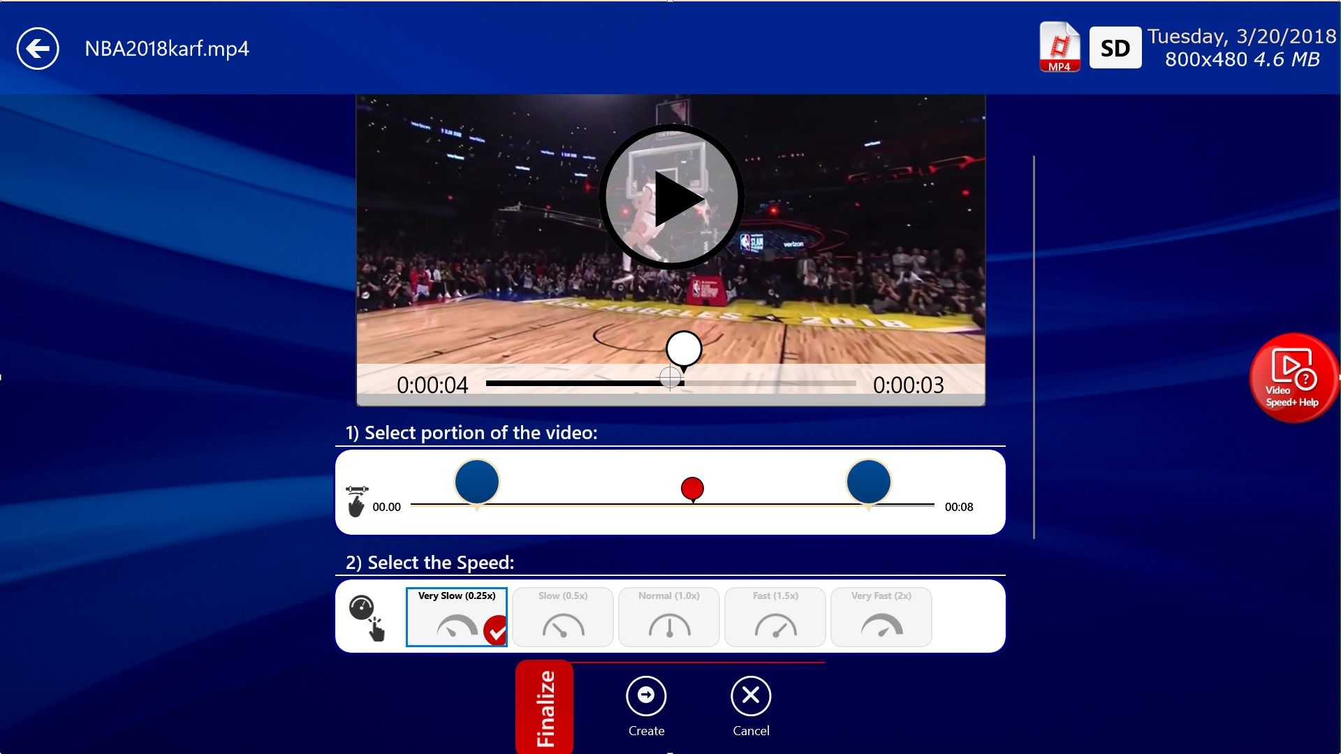 (3 of 9) - Video Preview with options. Choose a new speed or a specific scene with live preview