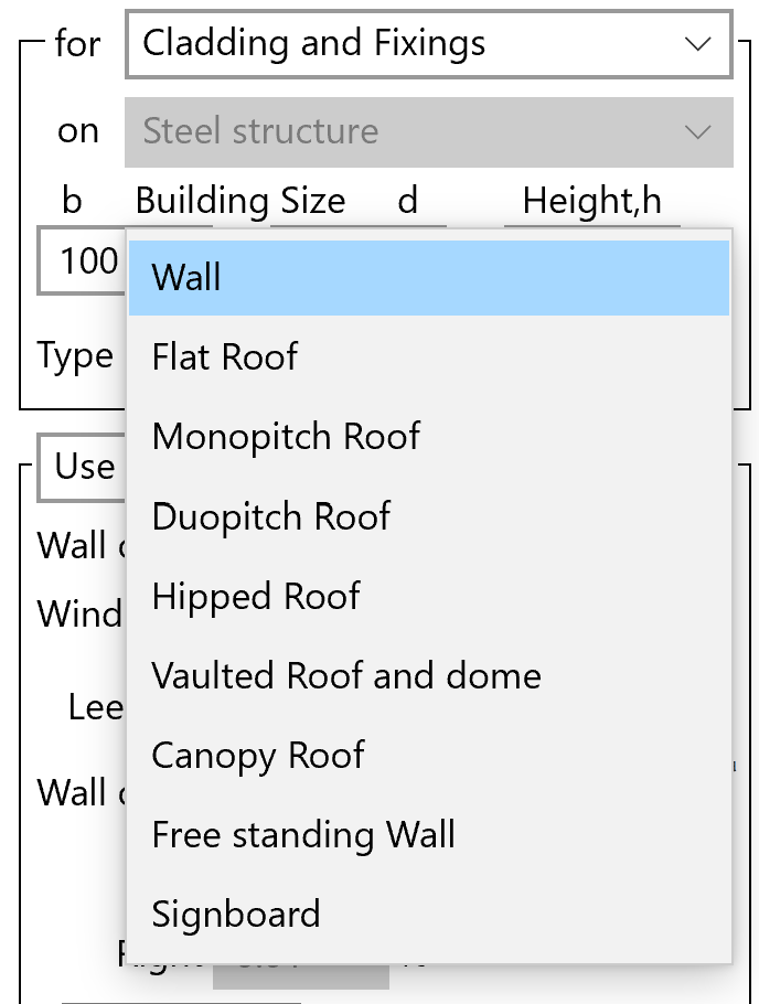 Selection option for Walls or Roofs type available