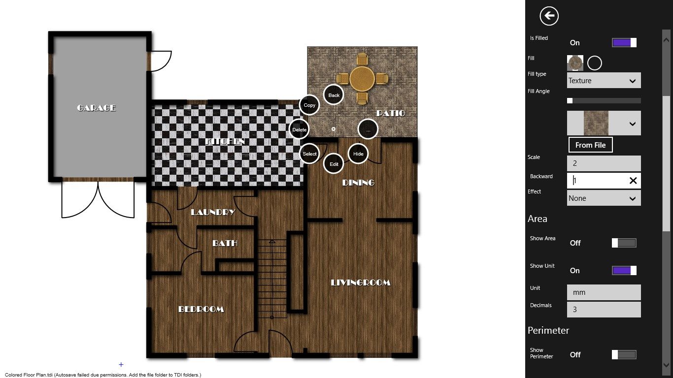 Floor plan with shadows, solid and texture fills (Architecture 1 + Illustration 1 Add on)