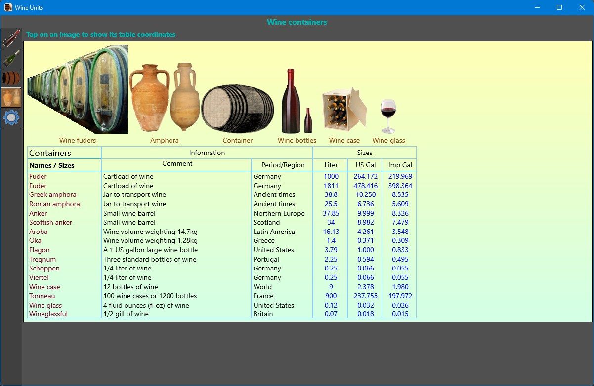 Wine containers overview in dark app mode.