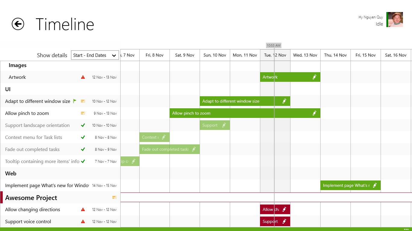 Timeline with all the tasks to keep track of the status easily