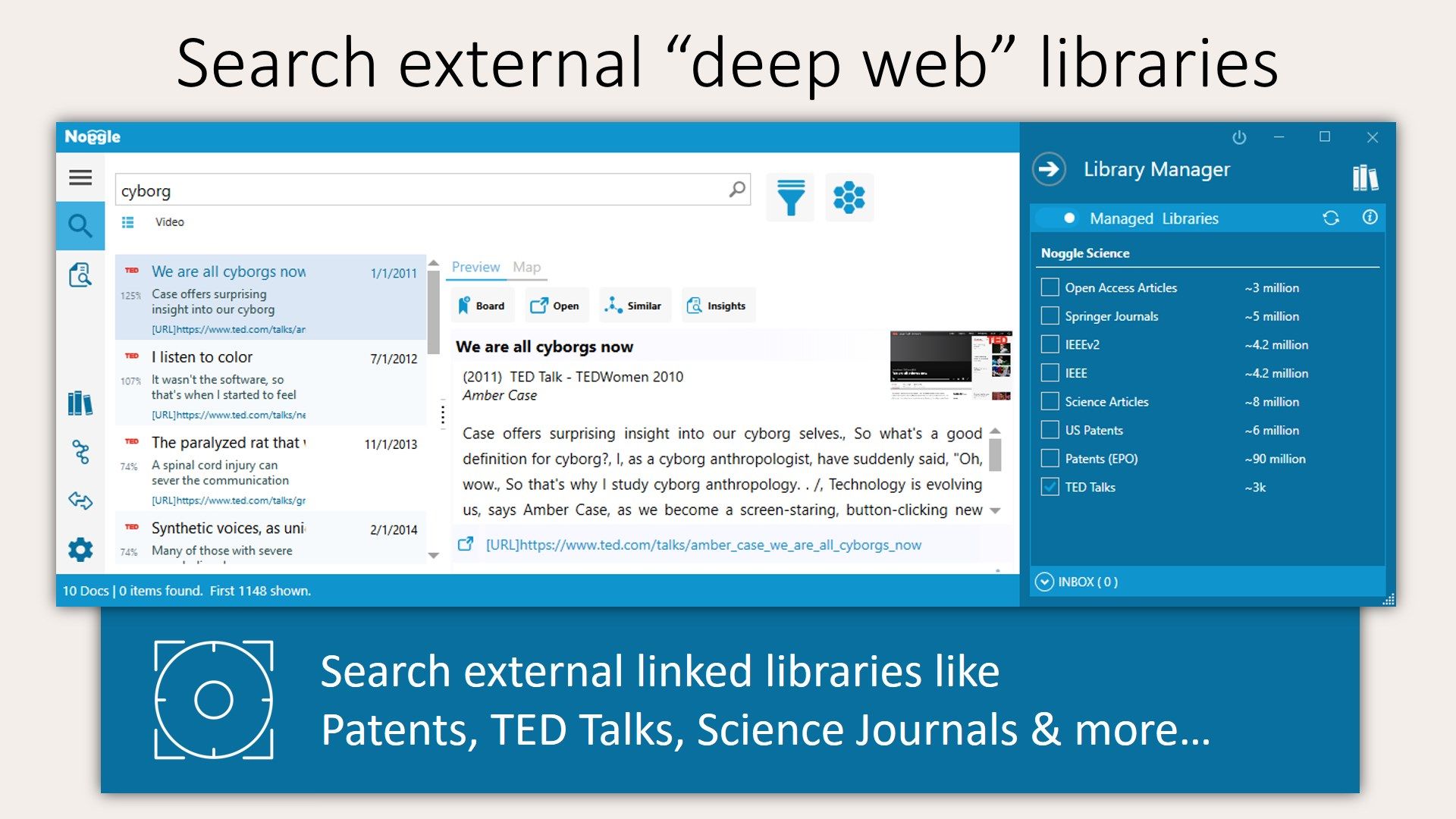 Search integrated "deep web" libraries