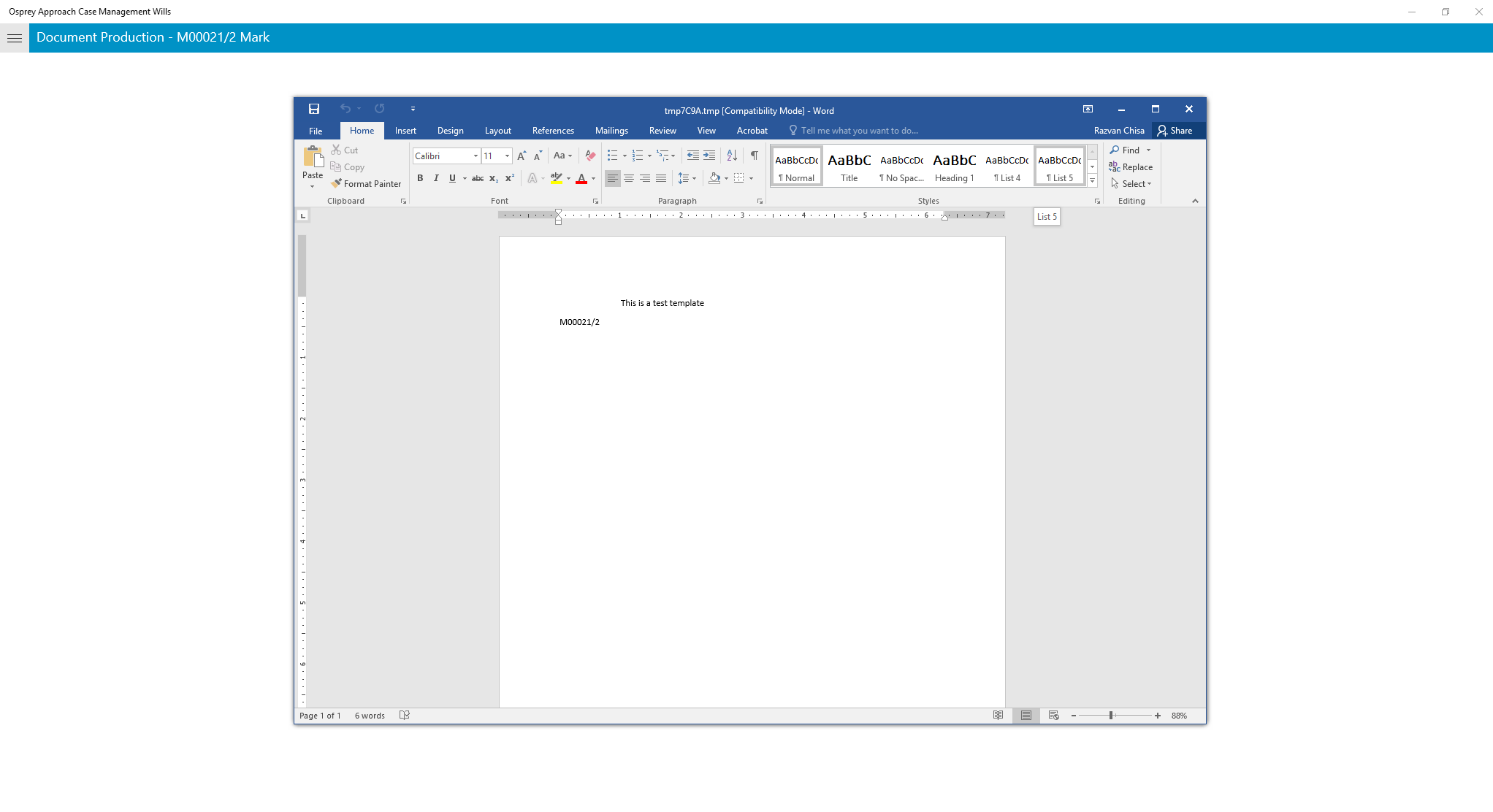 Document production using Microsoft Word