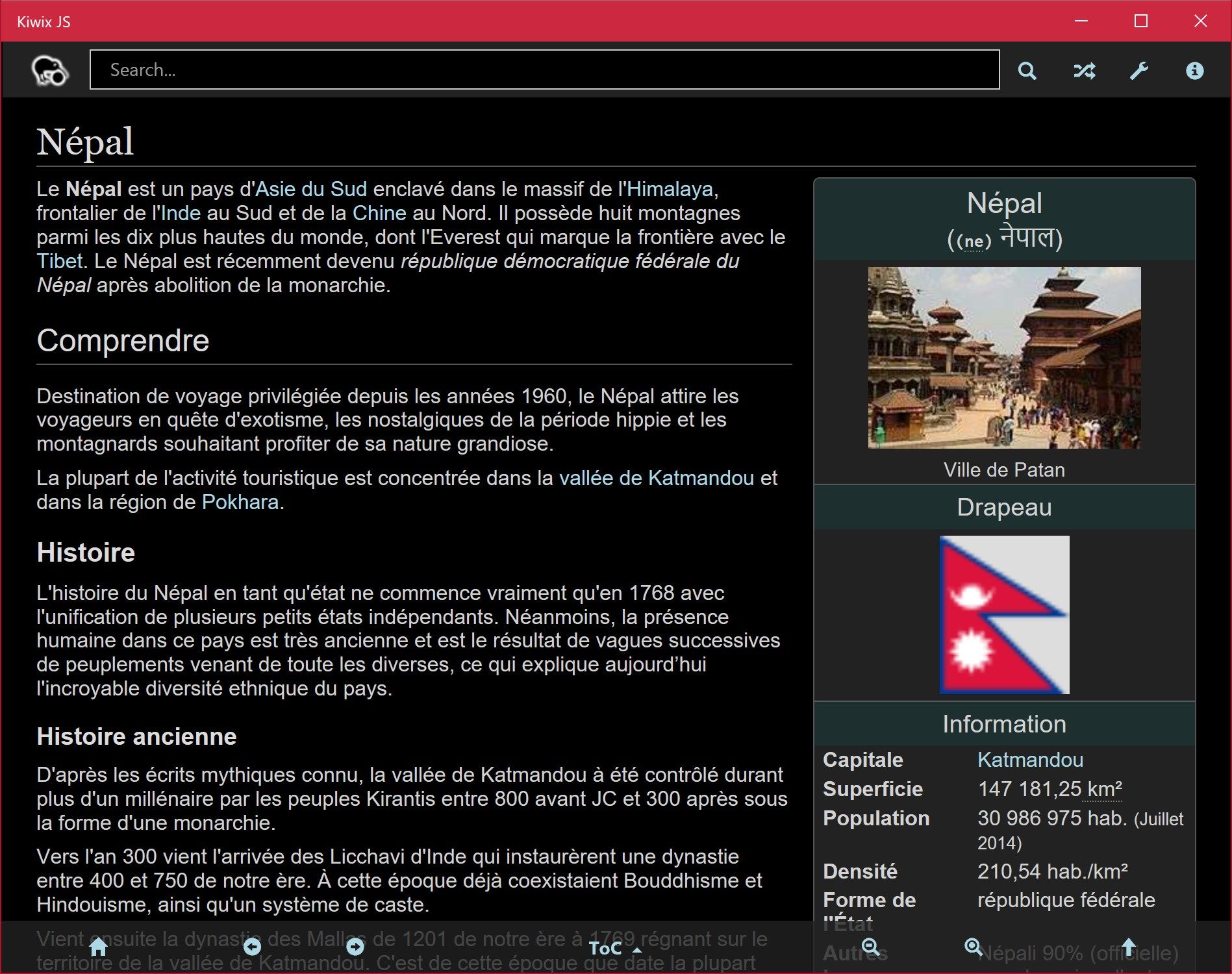 Dark Mode showing French Wikivoyage article on Nepal