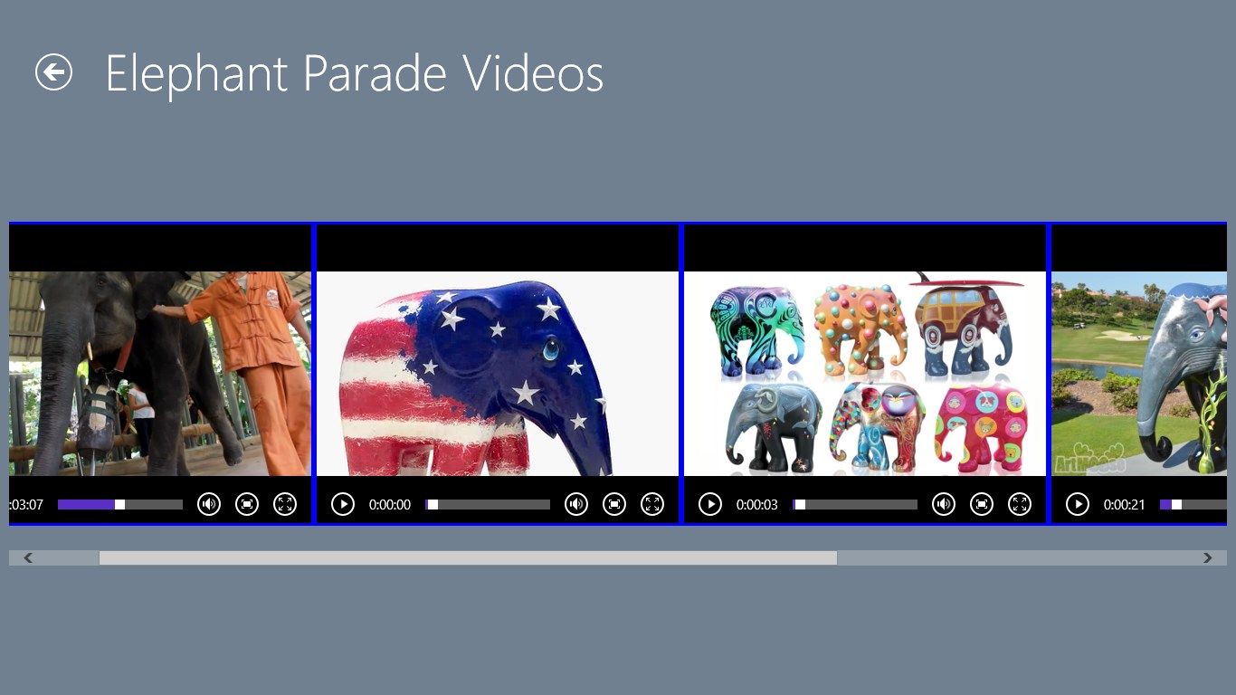 The videos page is shown when the Videos section is selected from the main page.