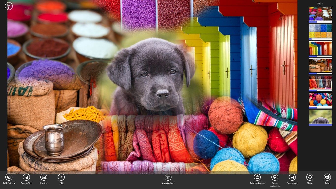 Press the Collage button and your photos will blend in a beautiful collage.