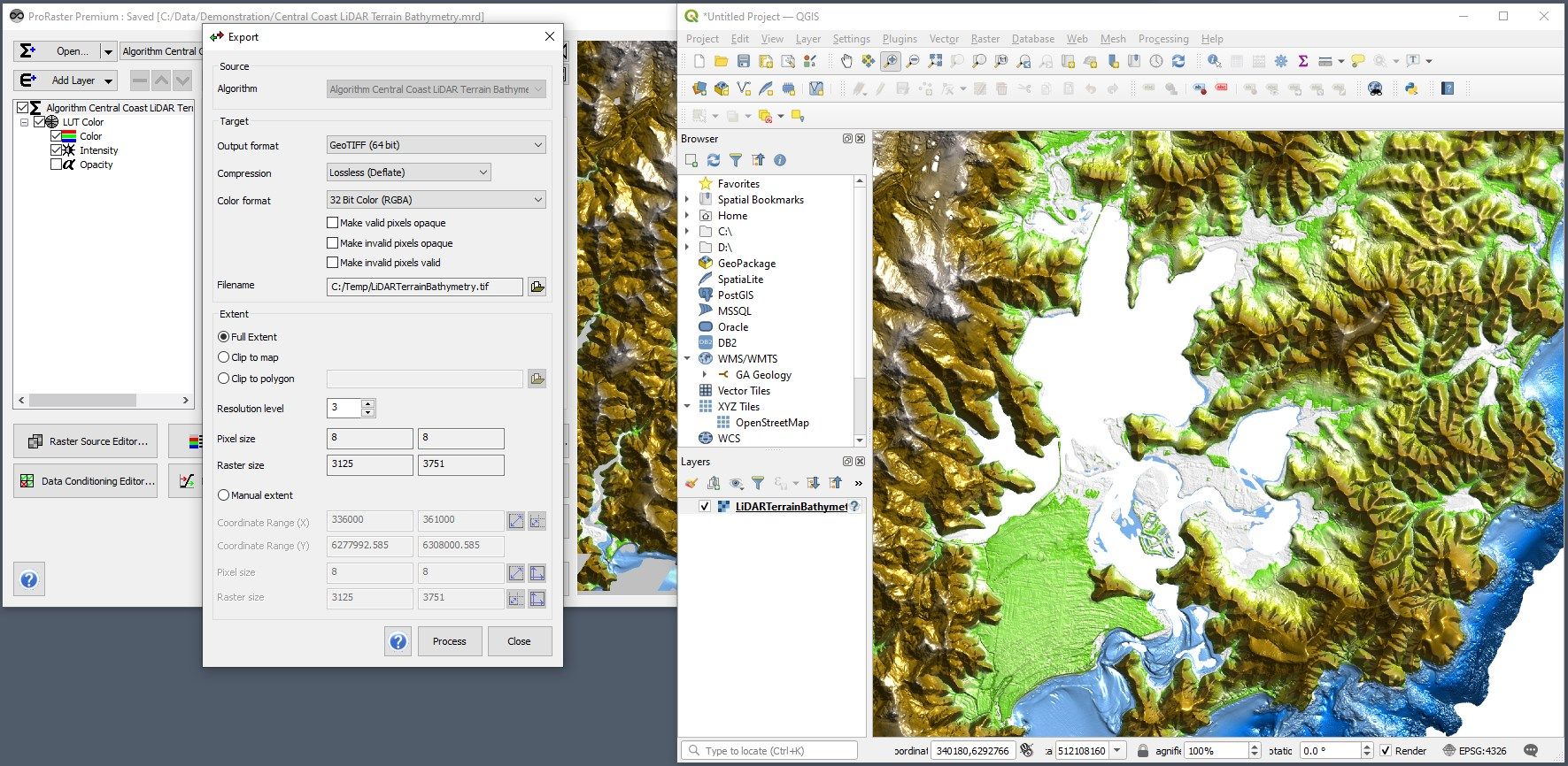 Export to located image rasters that you can display in any GIS application, like QGIS