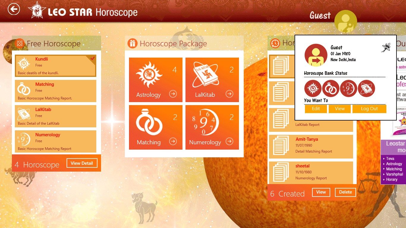 Status of the user horoscope