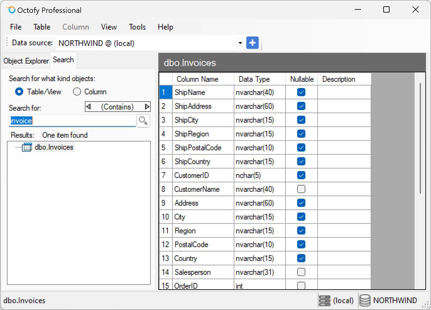 Main windows: Database object explorer and search