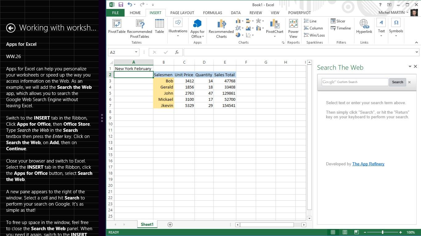 Working in Excel 2013 while using Mediaforma Video Training