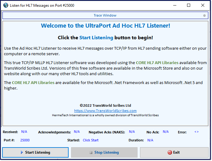 UltraPort HL7 Ad Hoc Listener
