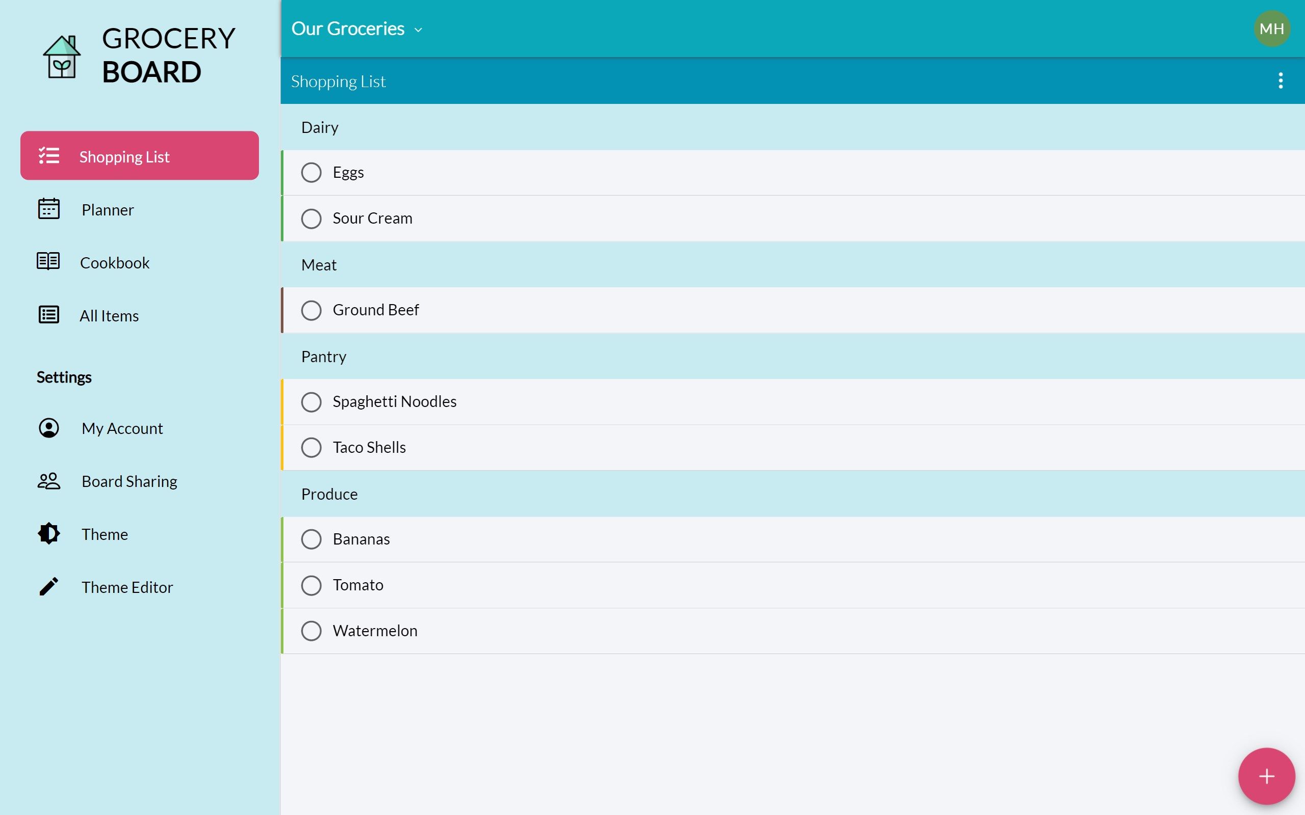 Grocery Board: Shopping List