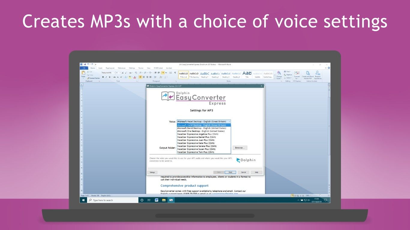 Creates MP3s with a choice of voice settings