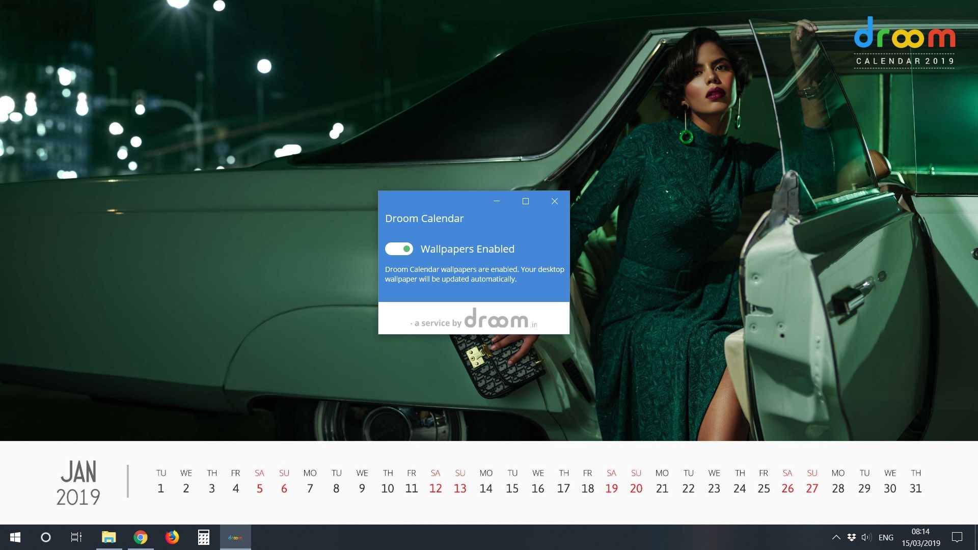 Enable Droom Calendar to allow your desktop wallpaper to be automatically updated when you login on Windows.