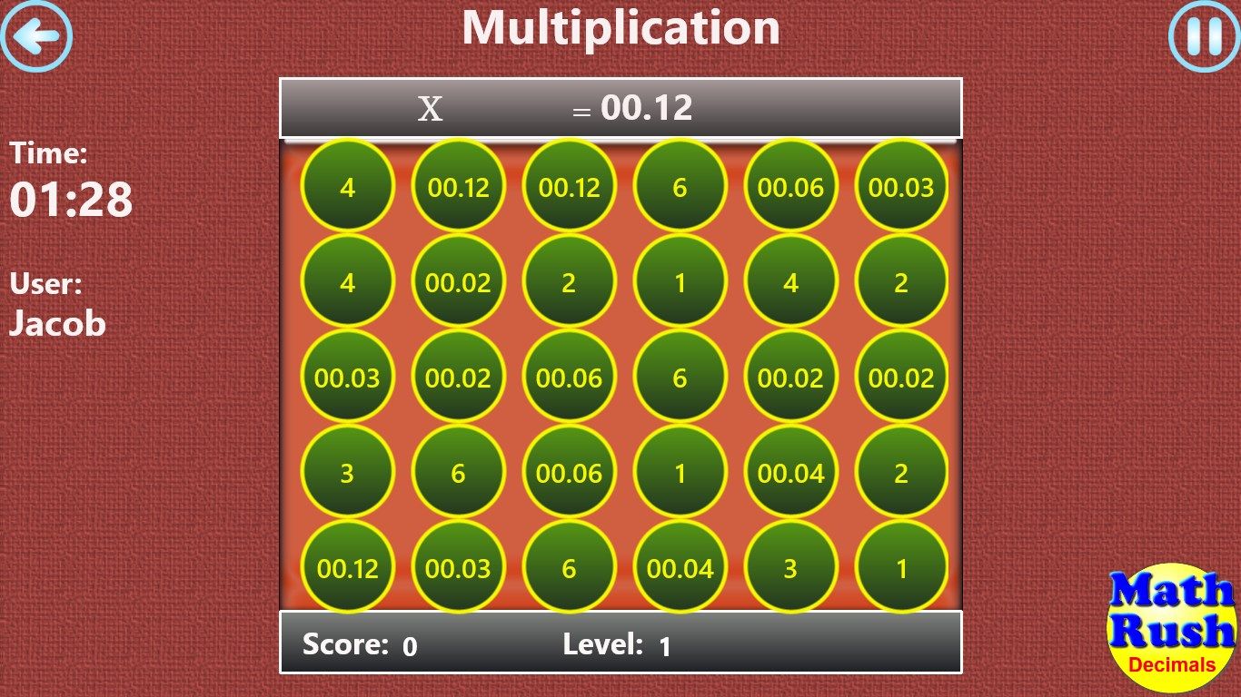 Decimals Multiplication Game
