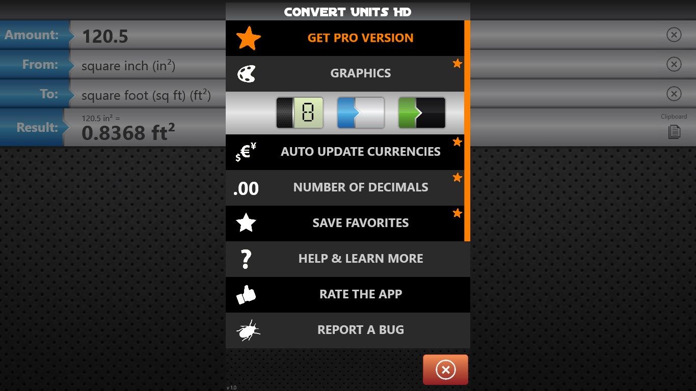Many settings to configure the unit conversion