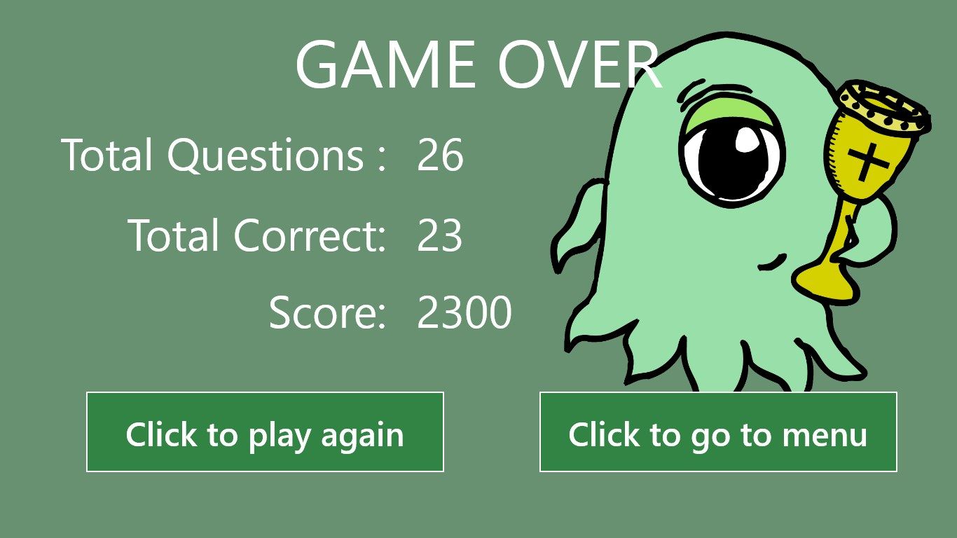 Scores. At the end of each game the student's score, total number of questions and number correct are shown.