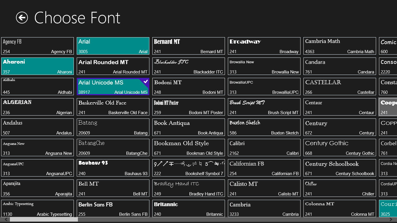 Select any of the installed font