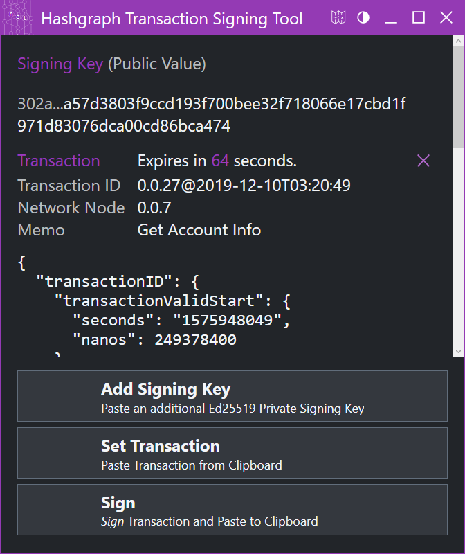 All in One Interface: Add/Remove Signing Key(s) Submit and Sign Transactions (Dark Theme)