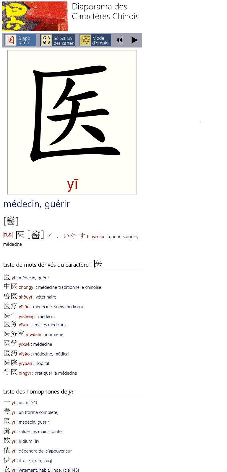 Carte d'un caractère chinois accompagné de sa fiche complète