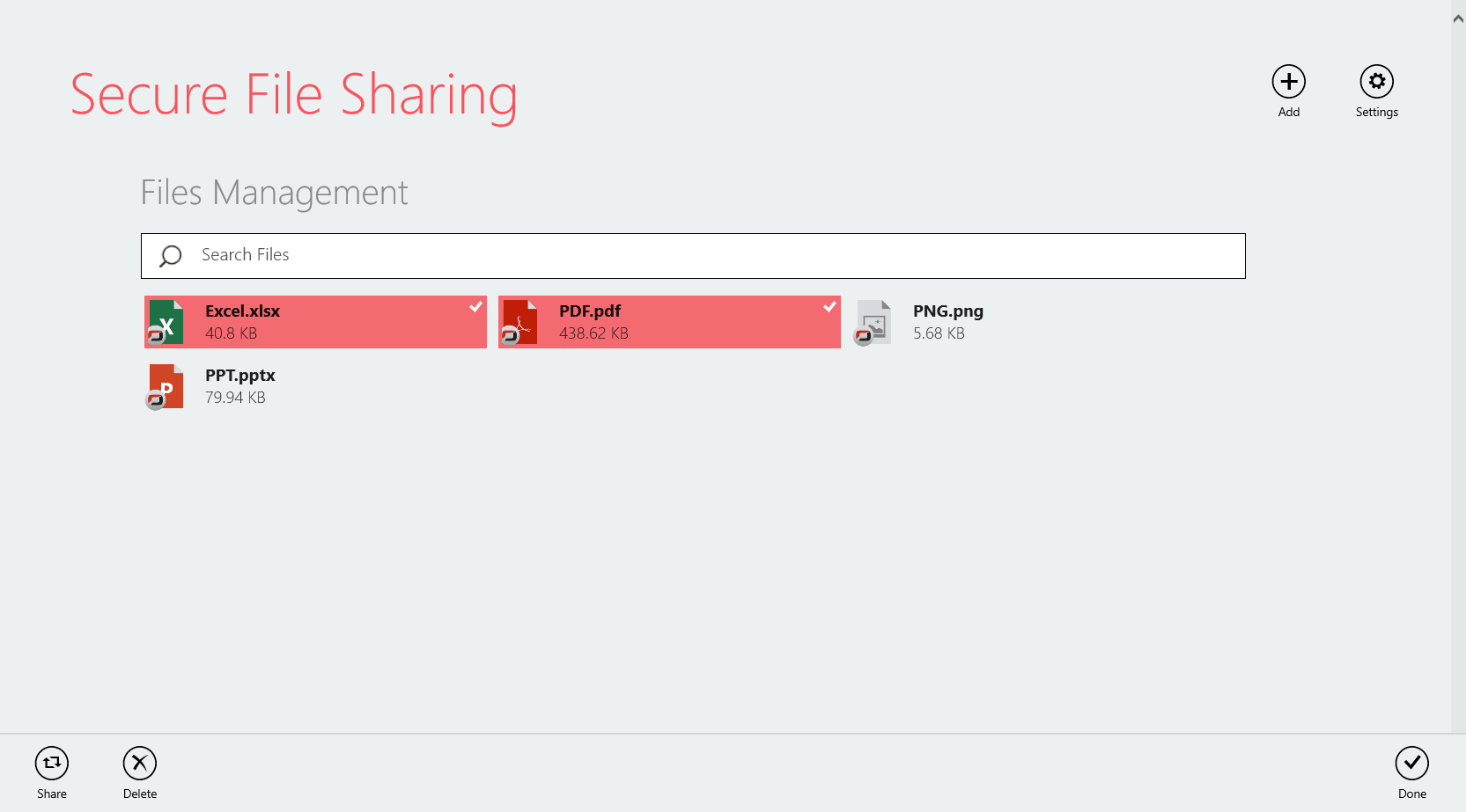 Secure File Sharing allows you to securely share files with other users