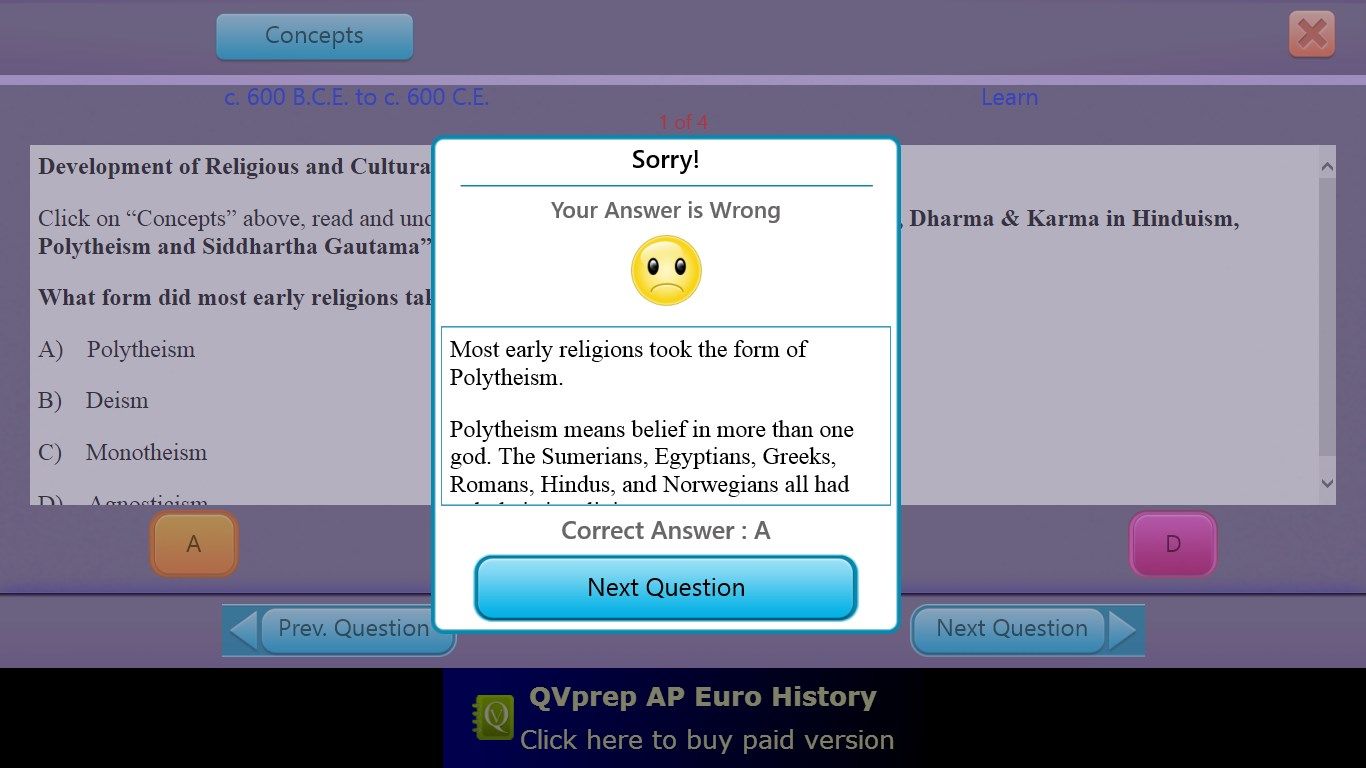 Wrong Answer Screen