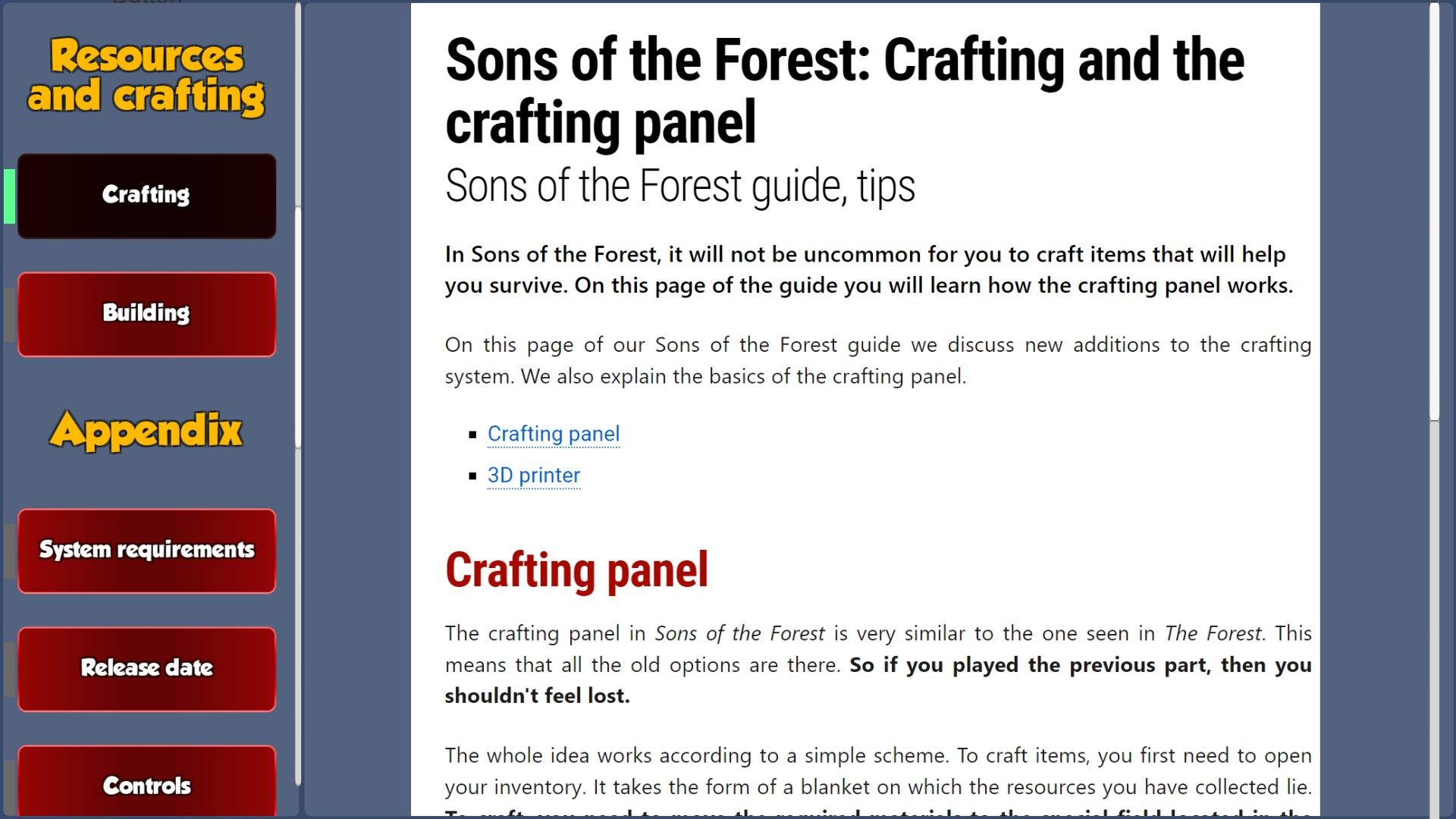 Guide For Sons of the Forest Tips