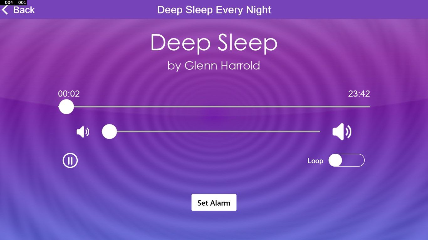 Audio Page, which includes a loop feature and an alarm.
