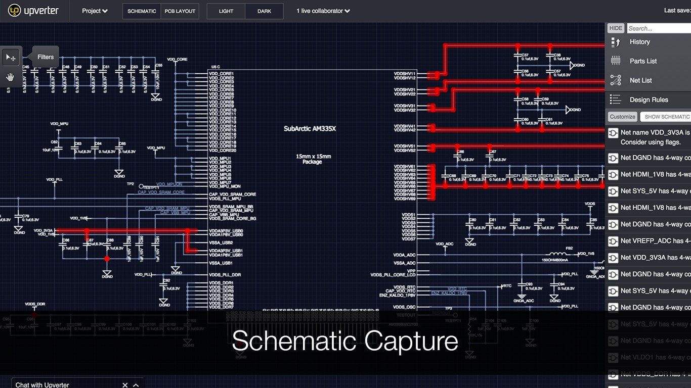 Award-winning collaborative schematic capture tool (Design Vision Award 2013). Allows real-time collaboration a la Google Docs.