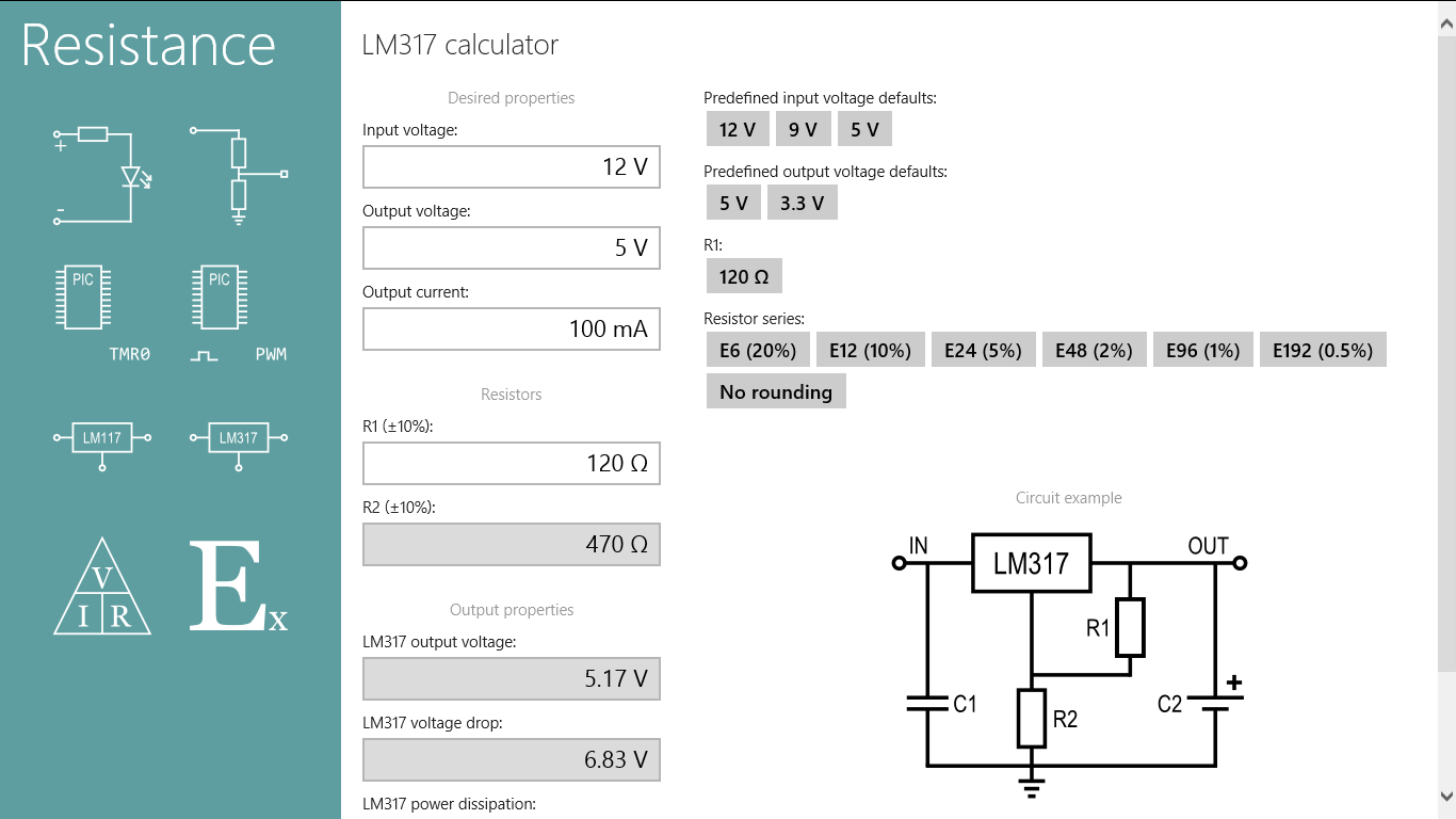 LM317 calculation in full screen.