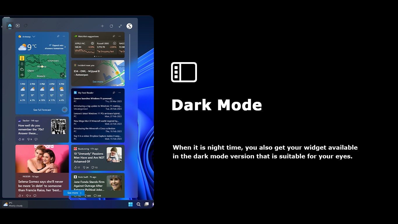 Dark Mode version of the My Feed Reader widget