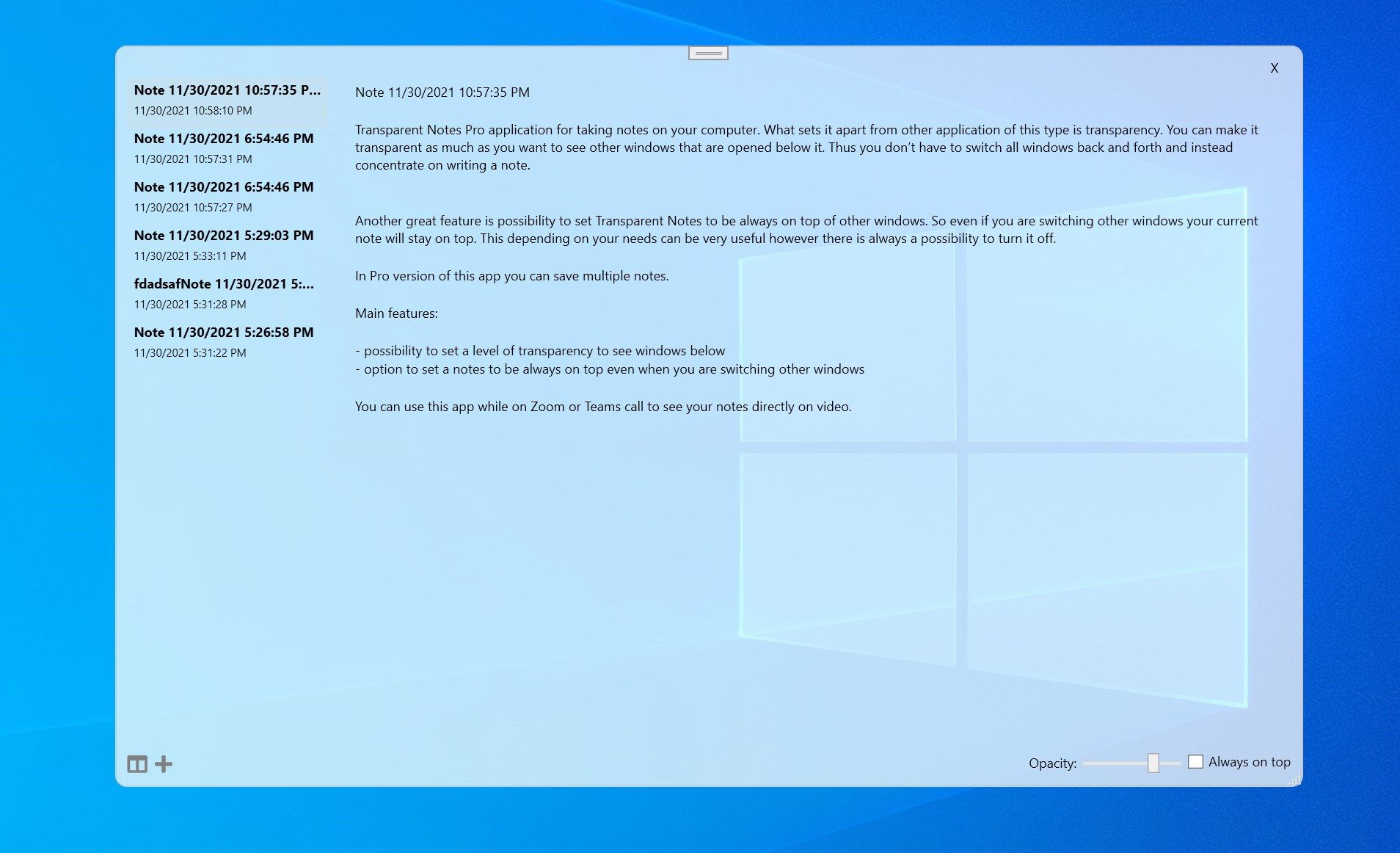 Transparent Notes Pro