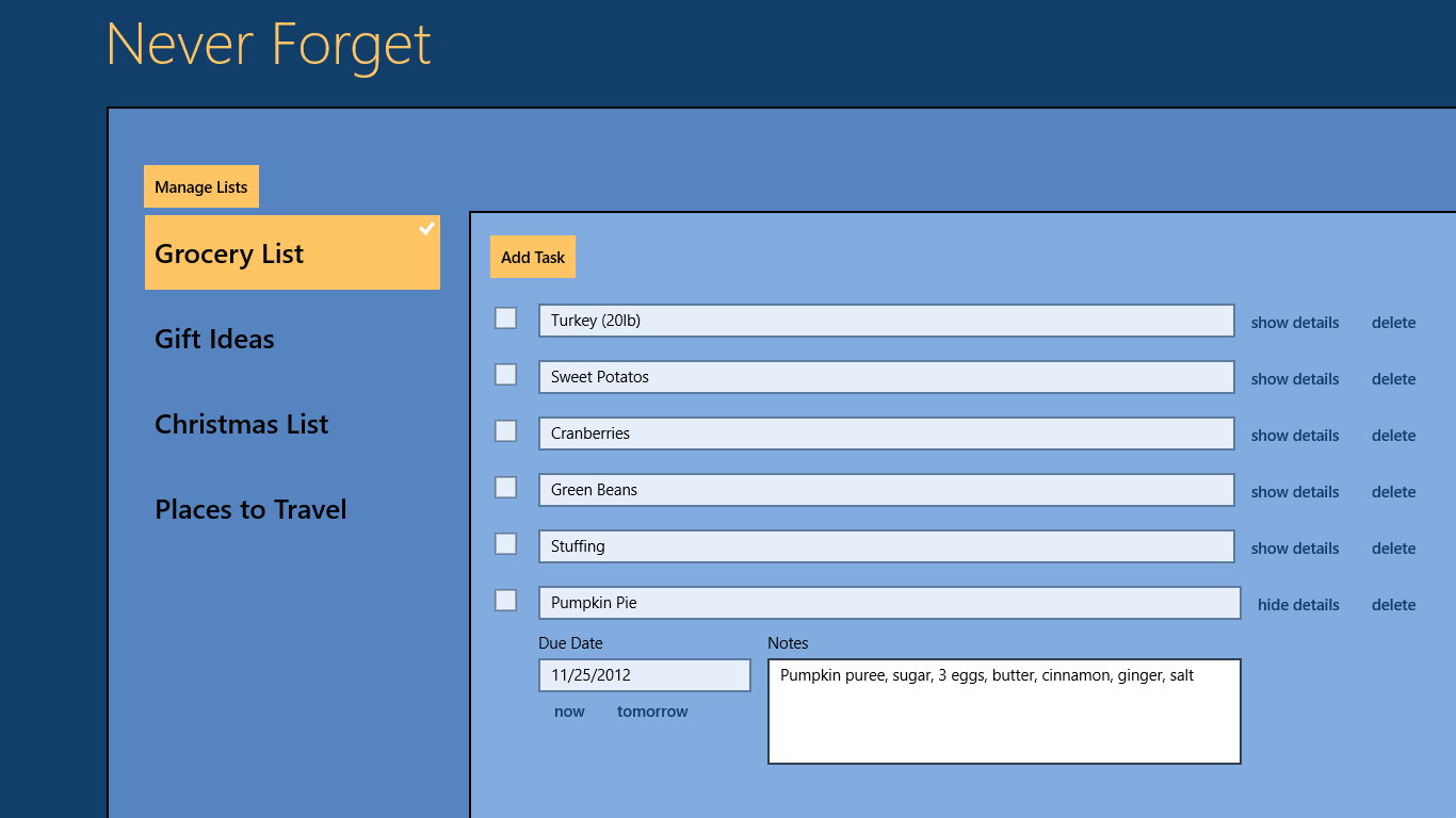 Create lists and manage tasks all from a single page