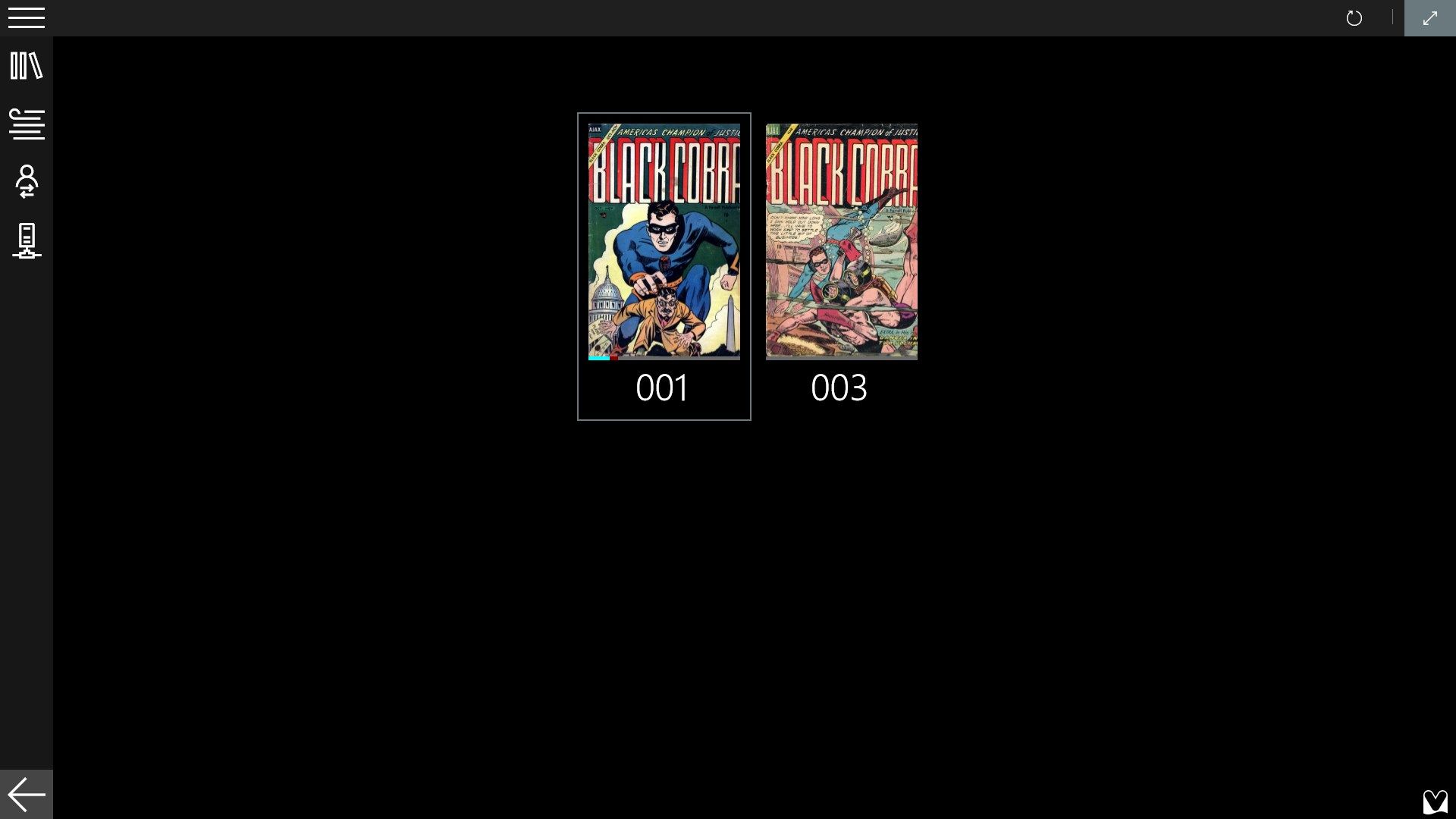 In the series view issue covers are shown in full, progress indicators are displayed below the covers for each issue .