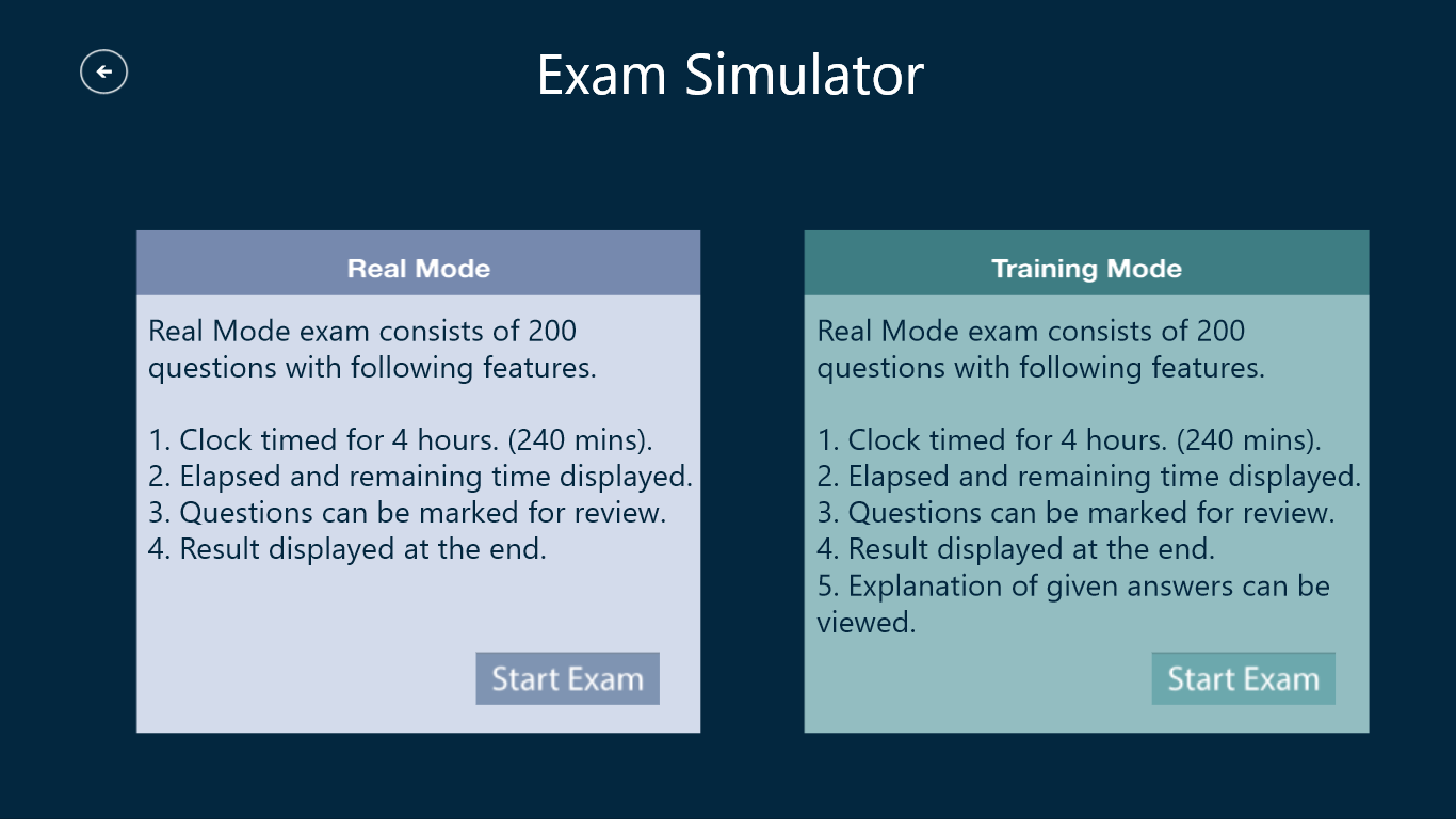 Exam Simulator Page