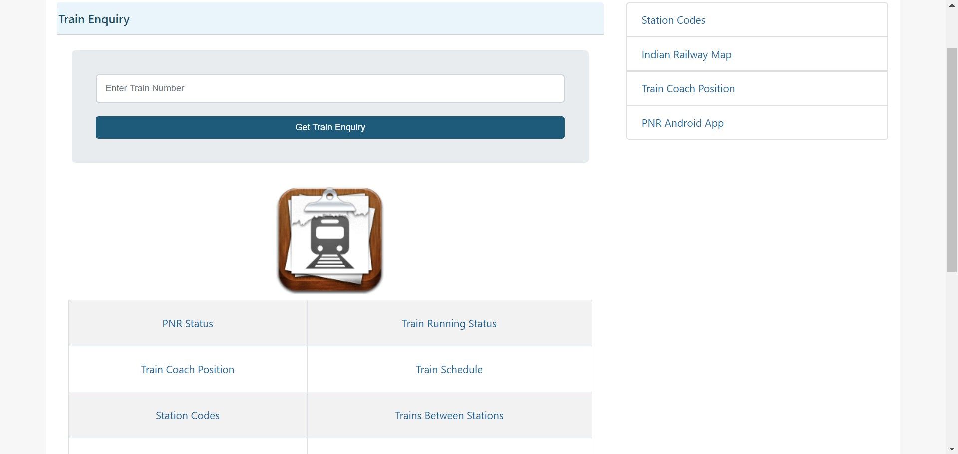 Train Enquiry Page