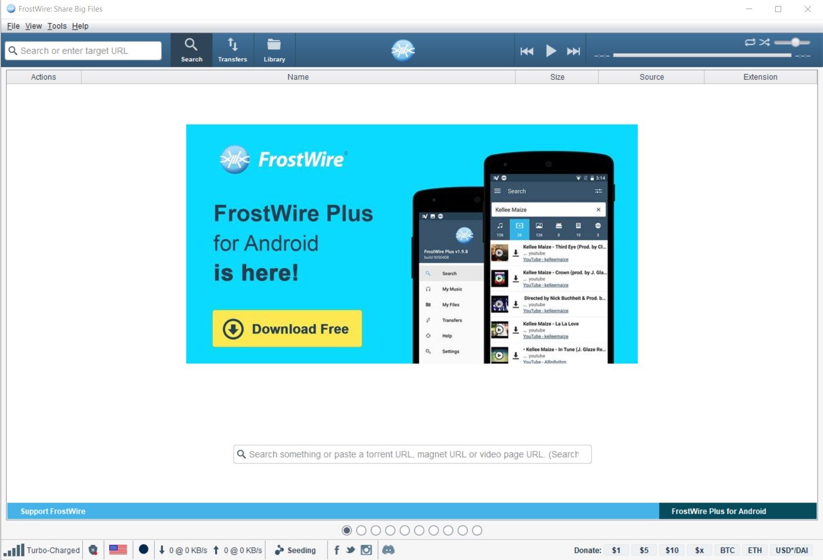 FrostWire home screen