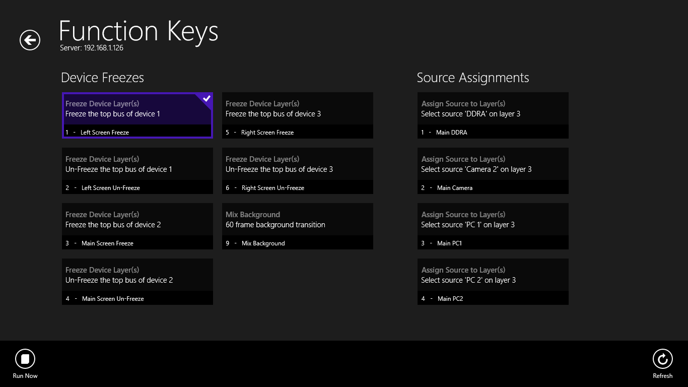 Function keys view displays keys with description text, grouped by the same page definitions created in Vista Advanced