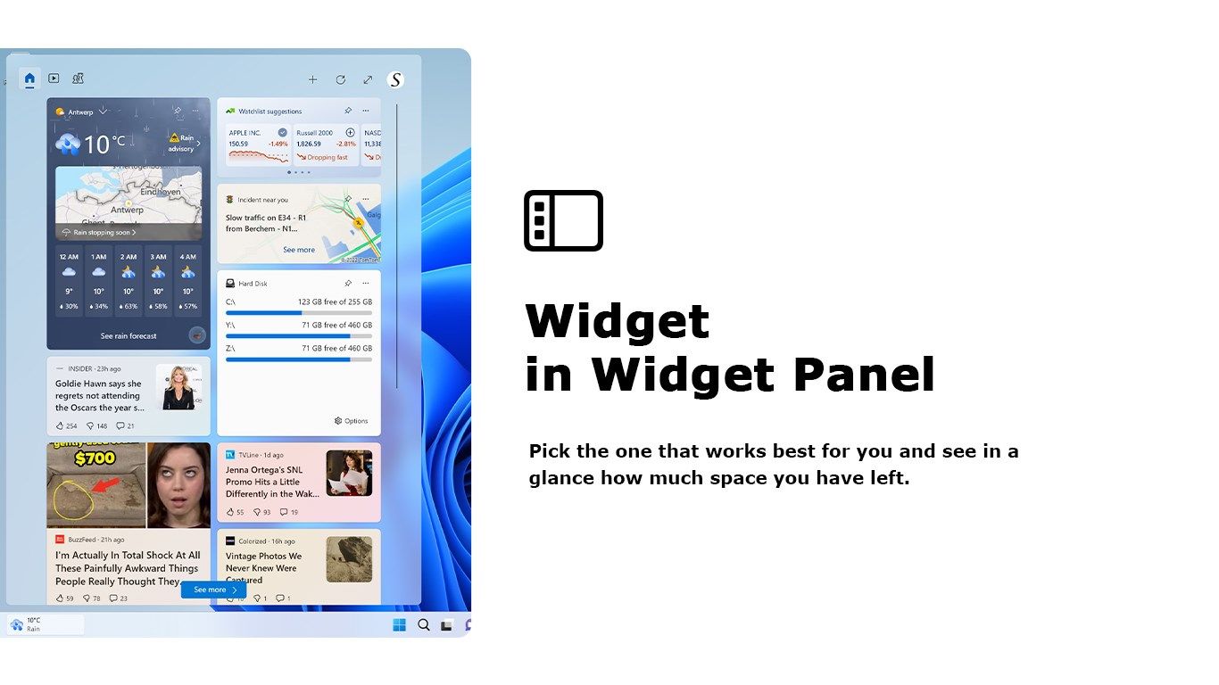 Hard Disk in the Windows 11 widget panel