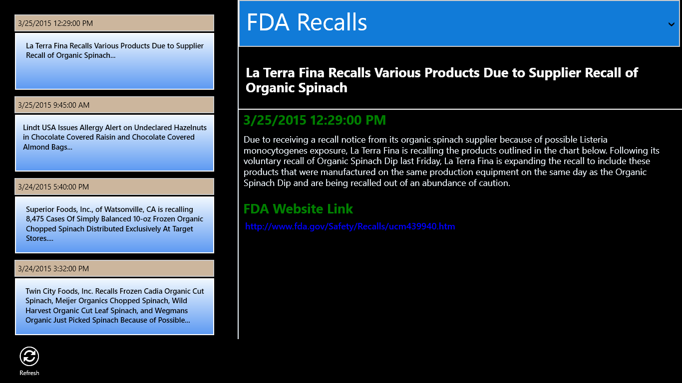 If you choose, you can force the Fda Recall application to refresh its acquired info by swiping-down and clicking the Refresh button.