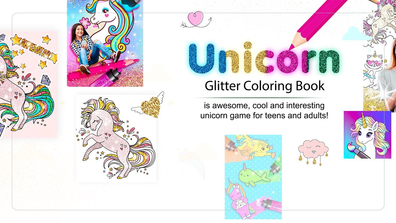 Rainbow Glitter Coloring Book - Unicorn Dash