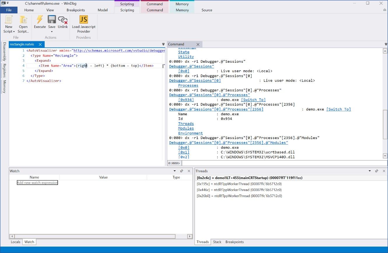 Edit your NatVis and JavaScript scripts right in the debugger with Intellisense and error highlighting.