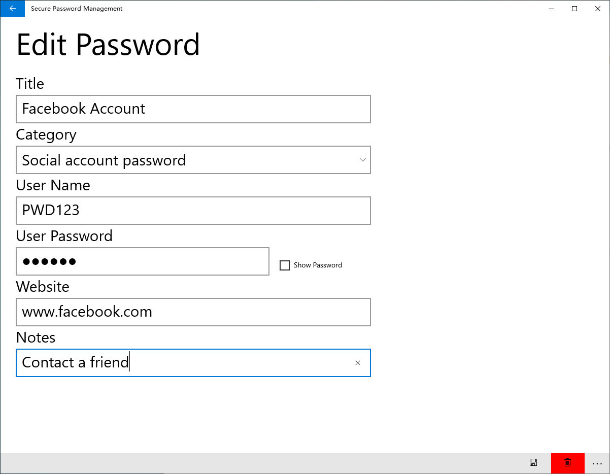 Add the basic properties of the password. If you think the field is too small, you can add a subentry.