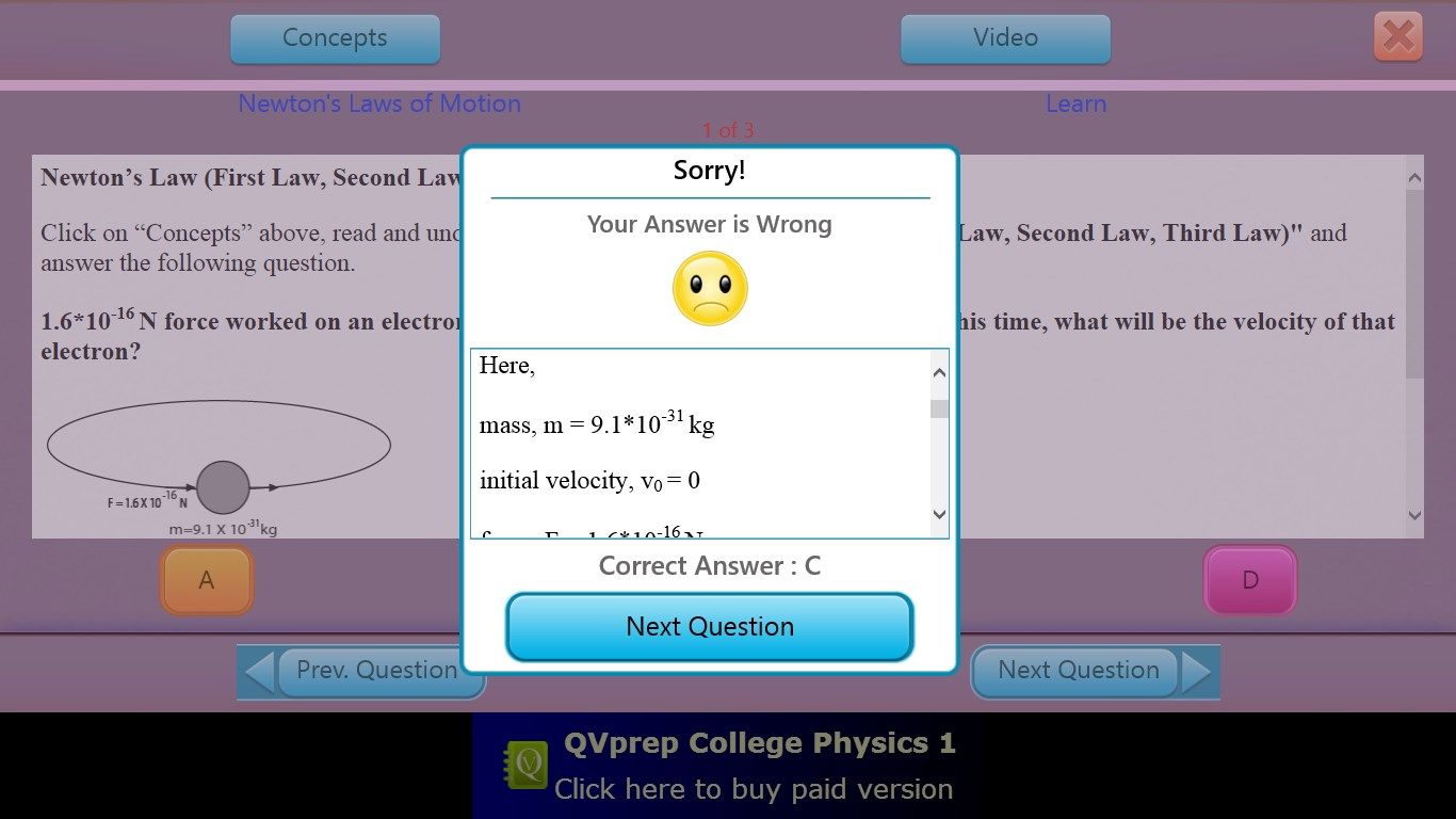 Wrong Answer Screen
